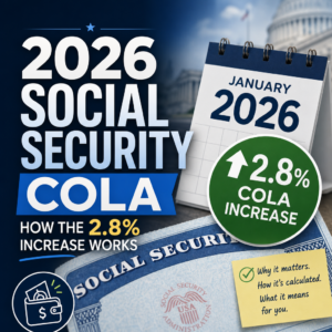 Graphic explaining the 2026 Social Security COLA 2.8% benefit increase and its impact on payments