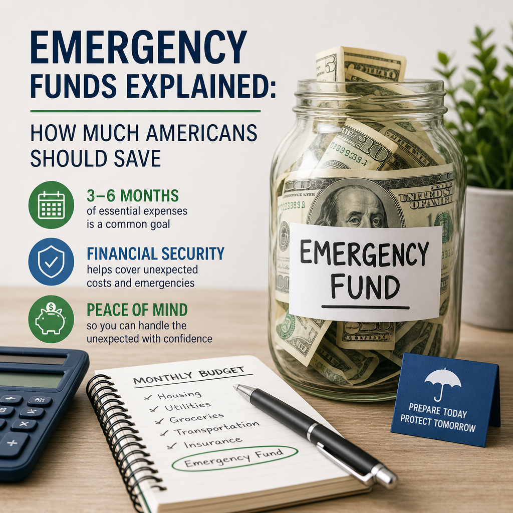 Infographic on emergency funds showing how much Americans should save and why it matters