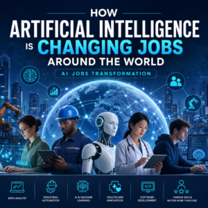 AI transforming jobs worldwide across industries, with automation and new roles emerging