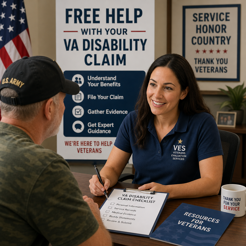 Veteran getting free help with a VA disability claim from a VES representative