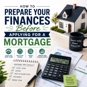 Infographic checklist and budgeting tools for preparing finances before applying for a mortgage
