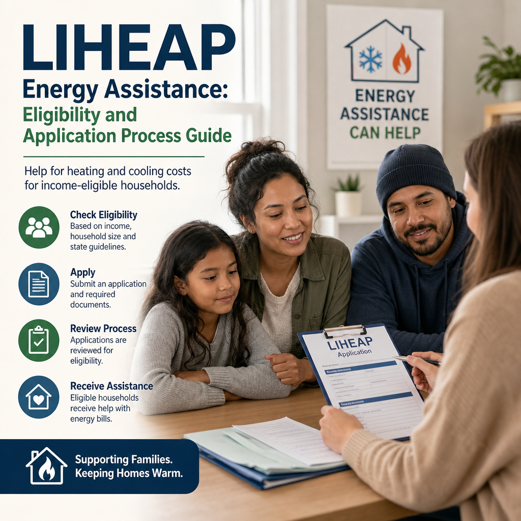 Family at home reviewing a LIHEAP energy assistance eligibility and application guide