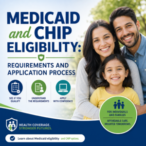 Illustration of individuals and families applying for Medicaid and CHIP health coverage eligibility
