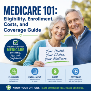 Medicare 101 guide about eligibility, enrollment, costs, and coverage with healthcare decision tips