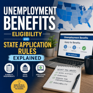 Checklist and online form explaining unemployment benefits eligibility and state application rules